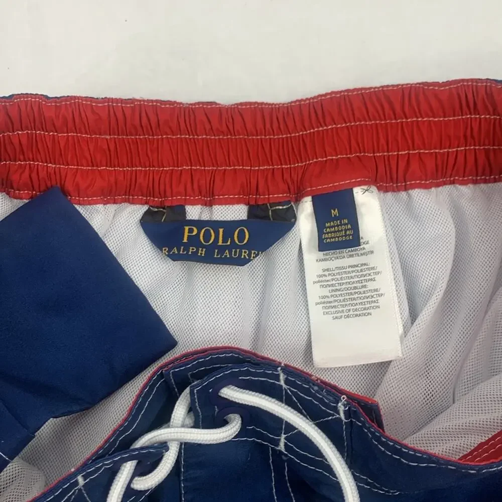Board Shorts Swim Mesh Liner Red White Blue Polo‎ Ralph Lauren Men's Size Medium
